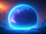 Dreamy Alien Ocean Planet: Nebula-Surrounded Sci-Fi World