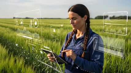 Farmer using tablet with digital crop analysis in field