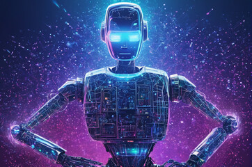 Wall Mural - Futuristic AI Robot in Digital Universe. Generative AI.
