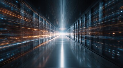 Wall Mural - modern server room with data streams for technology firms needing a sleek, futuristic background des