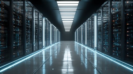 Wall Mural - cutting-edge server room with sleek design, perfect for showcasing data storage solutions and modern