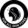 © Safwan Creatives - Elegant circular emblem featuring a woman s profile silhouette with flowing hair and sparkling stars signifying suitability for all skin types