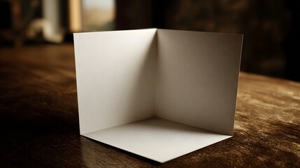 Wall Mural - opened blank greeting card on a wooden desk