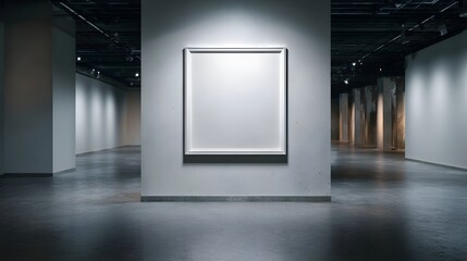Wall Mural - empty white canvas frame in modern art gallery exhibition