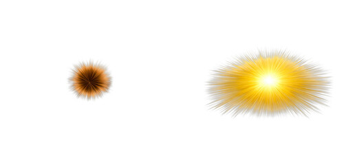 Wall Mural - Two fluffy spherical objects with radiating light effects against a dark background, cut out transparent