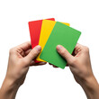 © Shilpi - hands holding red, yellow, and green cards on Isolated transparent background png. generated with AI