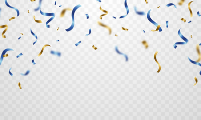 Wall Mural - Elegant blue and gold confetti pattern background, zigzag down for celebration. Vector illustration of festive decoration.