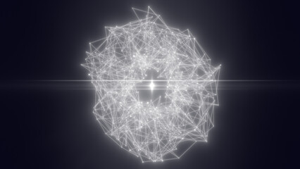 Wall Mural - dark abstract sphere made of glowing white nodes and geometric lines, resembling a minimalist digita