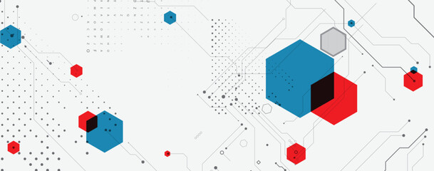 Wall Mural - abstract polygonal and circuit technology concept, futuristic background
