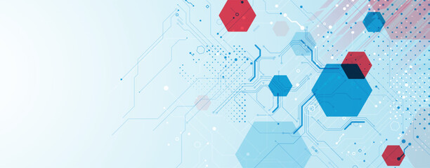 Wall Mural - abstract polygonal and circuit technology concept, futuristic background