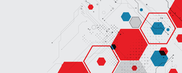 Wall Mural - abstract polygonal and circuit technology concept, futuristic background