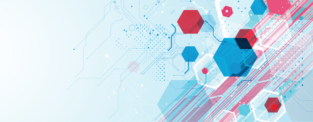 Wall Mural - abstract polygonal and circuit technology concept, futuristic background