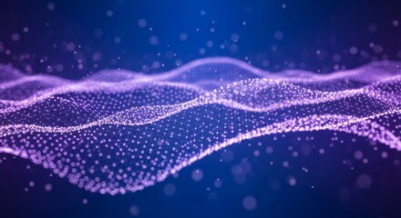 Wall Mural - A digital network of glowing purple dots forming waves on a dark blue background