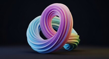 Wall Mural - a twisted colorful torus with a gradient from blue to purple and yellow on a dark background