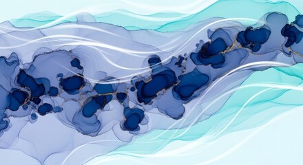 Canvas Print - abstract art with flowing ink patterns in blues and teals