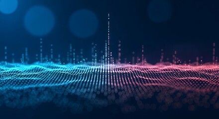 Canvas Print - abstract digital waveform with blue and pink particles