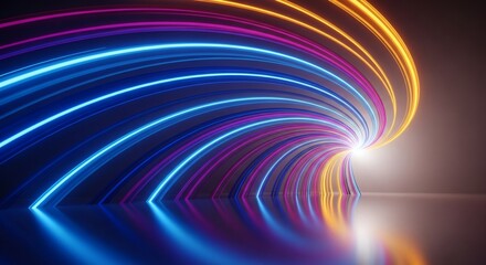Canvas Print - abstract tunnel with neon light streams of blue pink and orange