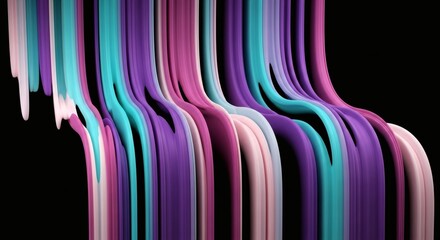 Wall Mural - colorful liquid streaks flowing downwards against a black background