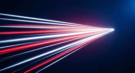 Canvas Print - streaking red and white light trails converging to a point on a dark background