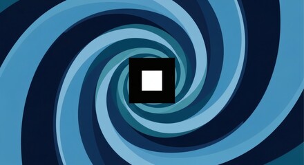 Wall Mural - swirling blue bands converge on a central black square with a white square