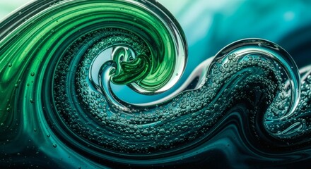 Wall Mural - swirling green and blue liquid with air bubbles