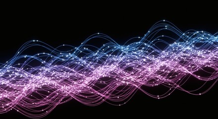 Canvas Print - wavy lines with glowing particles on a black background