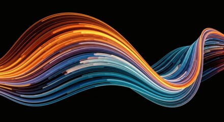 Canvas Print - wavy ribbon of light with orange purple and blue stripes against black