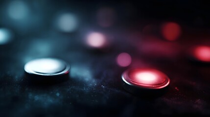 Glowing interface buttons in a digital tech style space