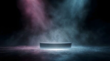 Canvas Print - floating glass podium with futuristic lighting