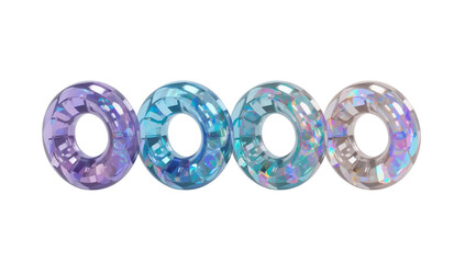 Wall Mural - iridescent glass torus shapes aligned decoratively on an isolated transparent field offering a