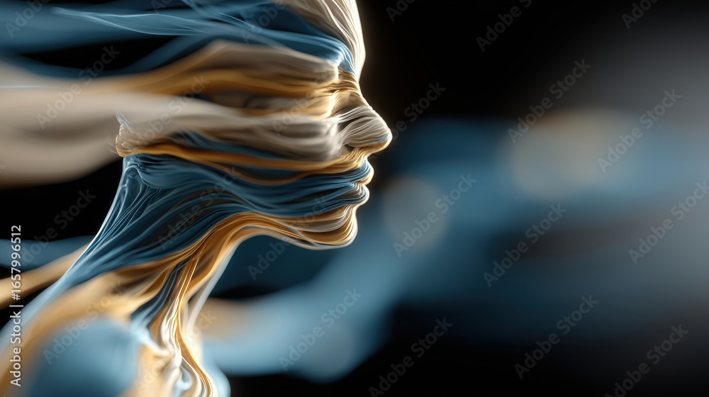 Profil Humain Profil humain stylisé aux lignes fluides dans les tons bleu et doré ...