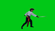 © mgpremier - Fearless pirate launching a sword attack on green chroma key background
