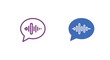 © Amirul - Two stylized speech bubble icons, one purple outlined and one blue filled, each containing a white audio sound wave graphic, representing voice messages or sound communication.