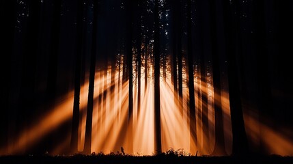 Wall Mural -   A forest brimming with towering trees, bathed in a radiant sky