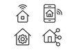 © Zara - Smart home technology line icons set. Concept for internet of things, home automation system, remote control via mobile app. Connected house, wireless devices network symbols.