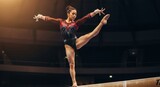 Female gymnast performing on balance beam