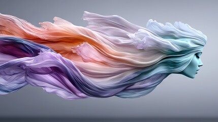 Wall Mural -   A woman's face is intricately depicted with vibrant colors and fluid folds, resembling a female head