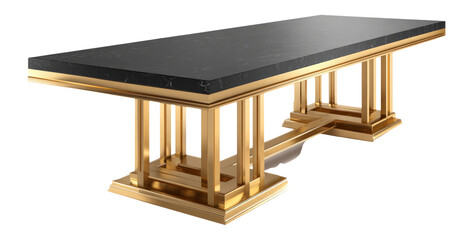 Elegant Black Table with Golden Frame on Transparent Background