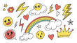 © Forida - Whimsical doodle collection featuring rainbows clouds lightning bolts hearts stars smiley faces flower and crown