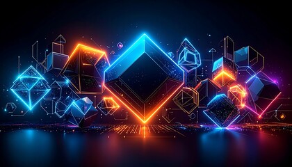 Neon Cubes in a Digital Space Abstract Sci-Fi Geometry