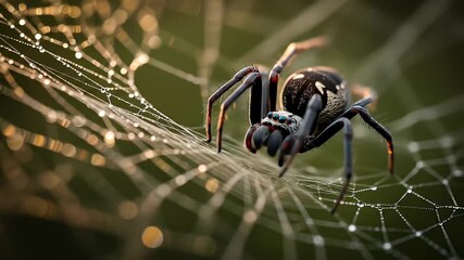 spider on dew covered web nature macro shot