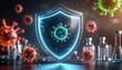 © MPSseven - Immune system protection concept with healthcare technology defending against virus infection in medical advertising design