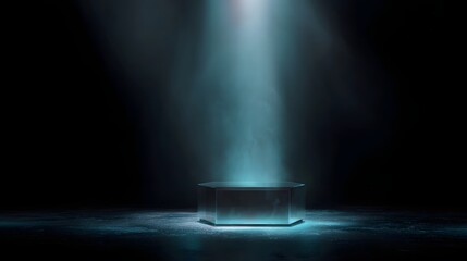 Wall Mural - elevated glass podium with holographic lighting display