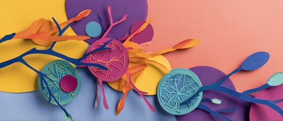 Wall Mural - colorful paper art composition with abstract floral elements and vibrant background concept of creat