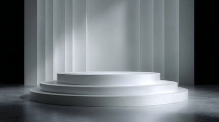 Wall Mural - A minimalist 3D podium surrounded by clean modern lines  long title A sleek high  3D podium with a minimalist design and lighting set against a