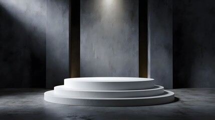 Wall Mural - minimalist white podium in a dark modern setting