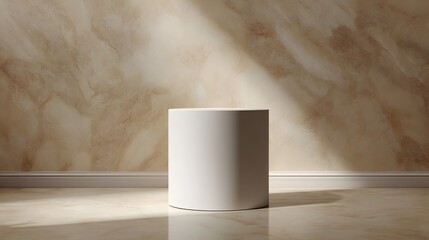 Wall Mural - minimalist white ceramic podium with warm soft lighting