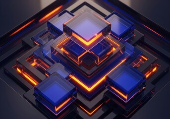 abstract digital technology background with glowing lights and electronic circuits