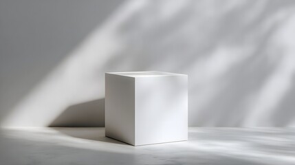 Wall Mural - minimalist white cube podium in a clean background with shadow lighting and sharp focus