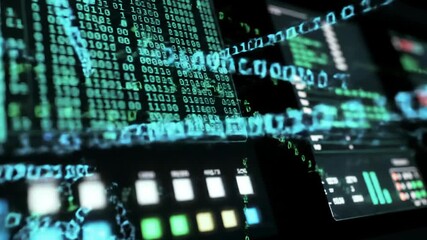 Abstract digital data flow with binary code on computer screen